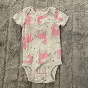 3 Months Carter's Gray & Pink Unicorn Body Suit, Short Sleeve